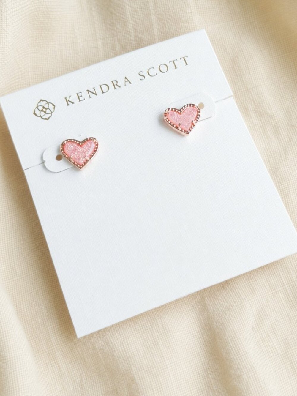Pink drusy heart stud earrings